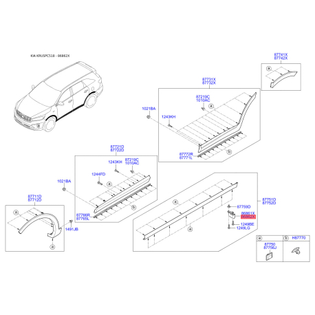 Кріплення підкрилка і бризковика праве 86864-C5000 Mobis - 86864C5000 - схема з каталогу 86862X, KRUSPC518 86864C5000