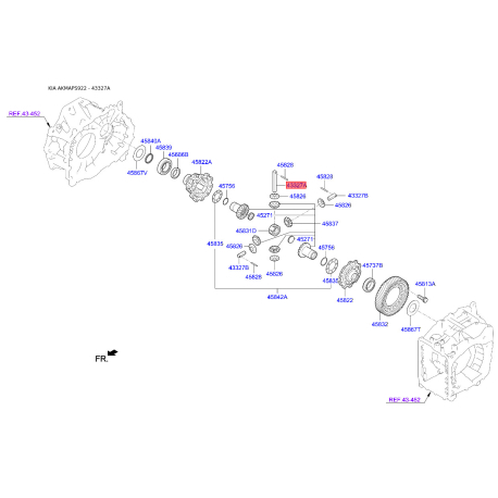 Ось (палец) сателлита дифференциала КПП 45827-3B000 Mobis - 458273B000 - схема с каталога 43327A, AKMAPS922 458273B000