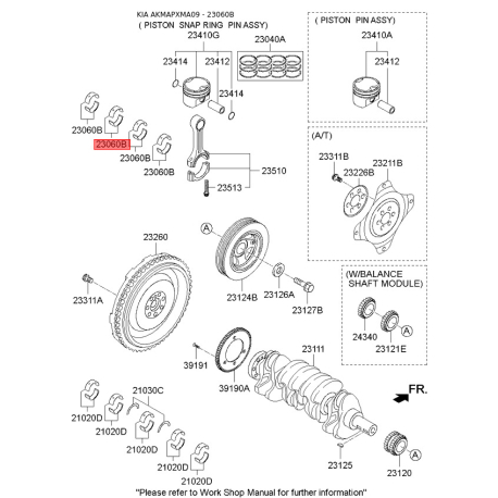 Вкладыши шатунные 23060-3C232 Mobis - 230603C232 - схема с каталога 23060B, AKMAPXMA09 230603C232