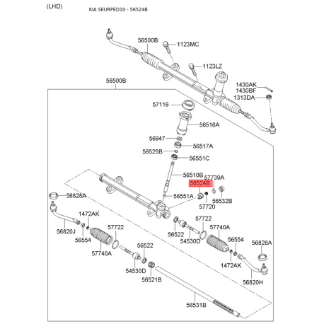 Упор (підп'ятник, пробка) регулювання рульового механізму 56522-2L000 Mobis - 565222L000 - схема з каталогу 56524B, SEURPED10 565222L000