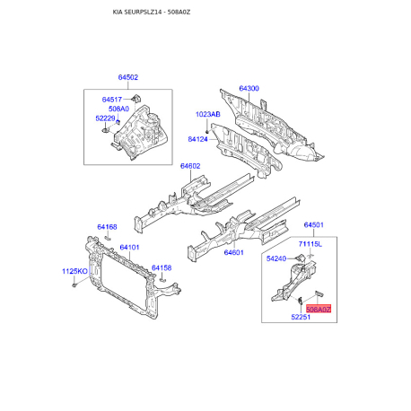 Кронштейн, крепление крыла левое 66317-3W000 Mobis - 663173W000 - схема с каталога 508A0Z, SEURPSLZ14 663173W000