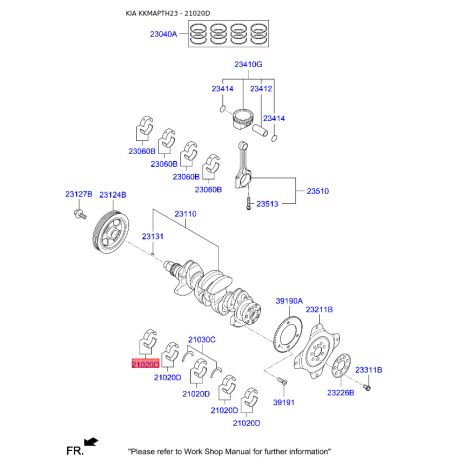 Вкладыши коренные 21020-2E001 Mobis - 210202E001 - схема с каталога 21020D, KKMAPTH23 210202E001
