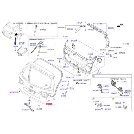 Упор (отбойник) крышки багажника 81737-2W500 Mobis - 817372W500 - схема с каталога 81738A, AEURPC618 817372W500