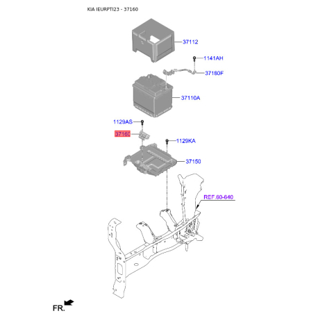 Кріплення акумулятора 37160-1W000 Mobis - 371601W000 - схема з каталогу 37160, IEURPTI23 371601W000