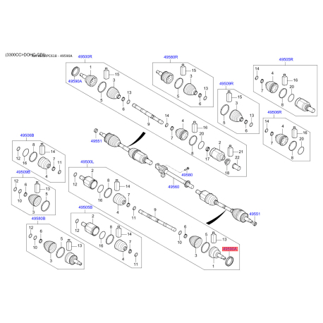 Зубчастий диск імпульсного датчика ABS 49590-2W000 Mobis - 495902W000 - схема з каталогу 49590A, AEURPC618 495902W000