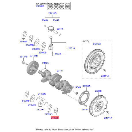 Вкладиші корінні 21020-2U900 Mobis - 210202U900 - схема з каталогу 21020F, SEURPHW22 210202U900