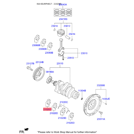 Вкладыши коренные 21020-2A936 Mobis - 210202A936 - схема с каталога 21020D, KEURPH817 210202A936