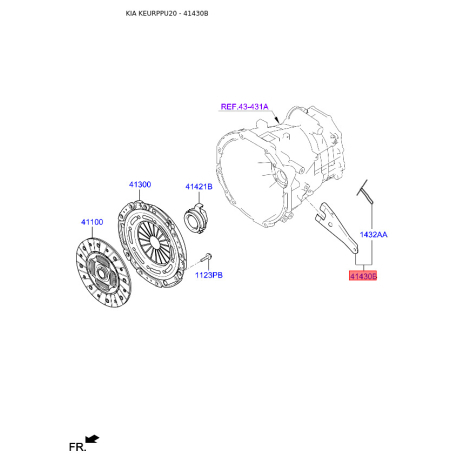 Возвратная вилка, система сцепления 41413-4A000 Mobis - 414134A000 - схема с каталога 41430B, KEURPPU20 414134A000