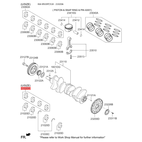 Вкладиші корінні 21020-3C940 Mobis - 210203C940 - схема з каталогу 21020A, KRUSPC518 210203C940
