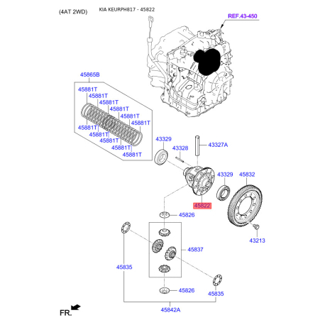 Крышка корпуса дифференциала АКПП 45822-23001 Mobis - 4582223001 - схема с каталога 45822, KEURPH817 4582223001