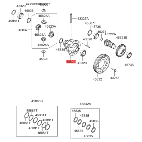 Кришка корпусу диференціала АКПП 45822-23400 Mobis - 4582223400 - схема з каталогу 45822, SEURPED10 4582223400