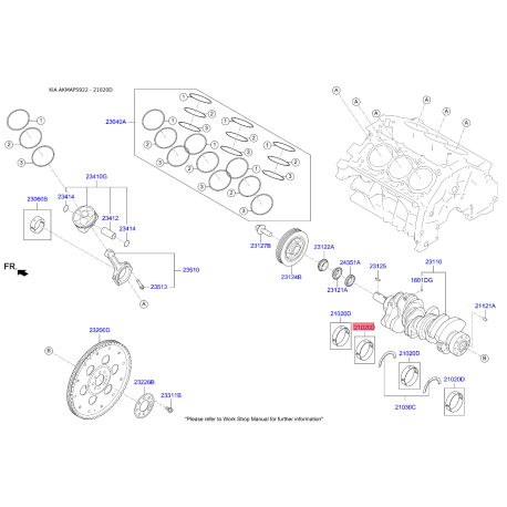 Вкладыши коренные 21020-3C401 Mobis - 210203C401 - схема с каталога 21020D, AKMAPS922 210203C401