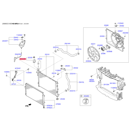 Кріплення радіатора праве верхнє 25333-C5000 Mobis - 25333C5000 - схема з каталогу 25333R, KRUSPC518 25333C5000