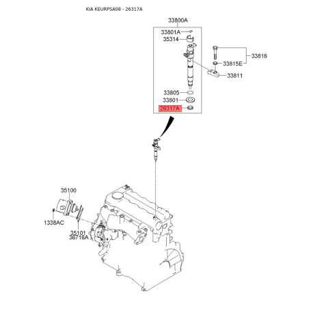 Уплотнительное кольцо, шахта форсунки 26317-2A000 Mobis - 263172A000 - схема с каталога 26317A, KEURPSA08 263172A000