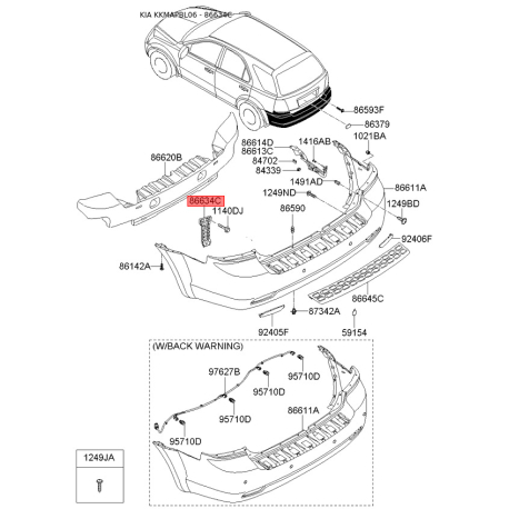 Кронштейн, буфер нижній 86693-3E500 Mobis - 866933E500 - схема з каталогу 86634C, KKMAPBL06 866933E500