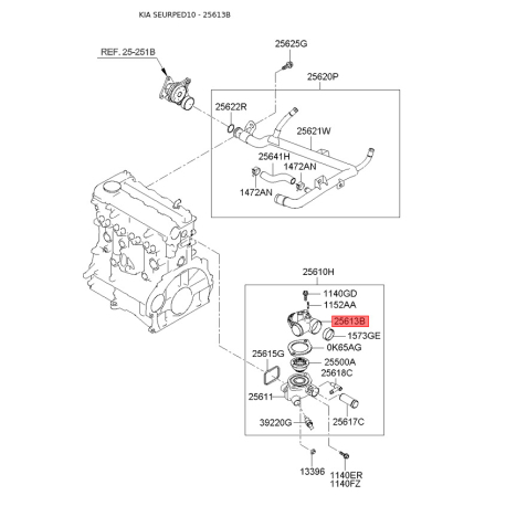 Термостат охолоджувальної рідини 25613-27420 Mobis - 2561327420 - схема з каталогу 25613B, SEURPED10 2561327420
