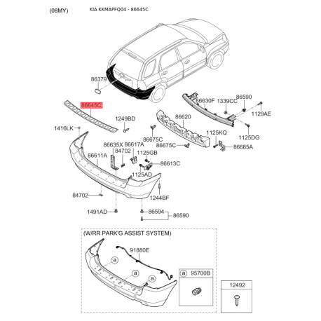 Кронштейн, підніжка 86645-1F000 Mobis - 866451F000 - схема з каталогу 86645C, KKMAPFQ04 866451F000