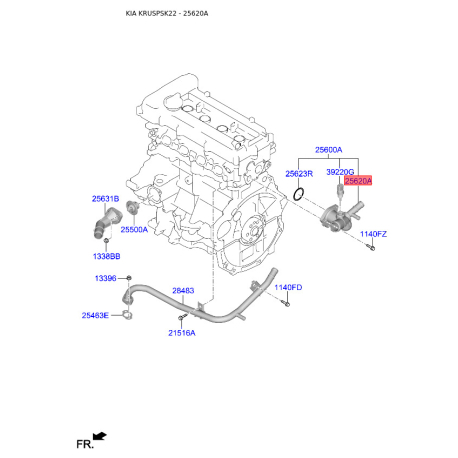 Корпус термостата 25620-2B003 Mobis - 256202B003 - схема с каталога 25620A, KRUSPSK22 256202B003