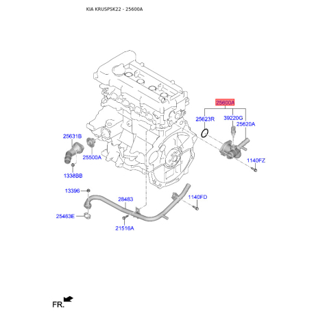 Термостат охолоджувальної рідини 25600-2B003 Mobis - 256002B003 - схема з каталогу 25600A, KRUSPSK22 256002B003