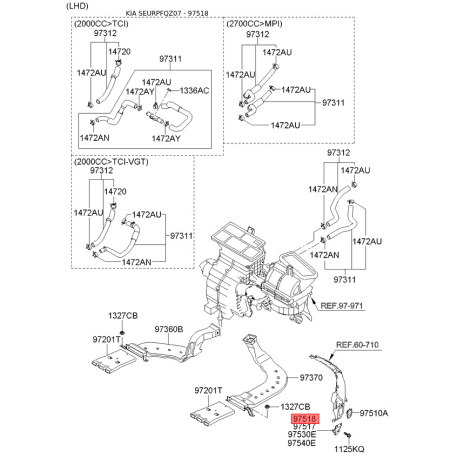 Усилитель задний боковины правый нижний 97540-1F000 Mobis - 975401F000 - схема с каталога 97518, SEURPFQZ07 975401F000