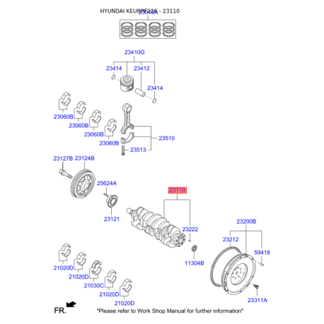 Колінчастий вал 11RZ6-2AF00 Mobis - 11RZ62AF00 - схема з каталогу 23110, KEURPF216 11RZ62AF00