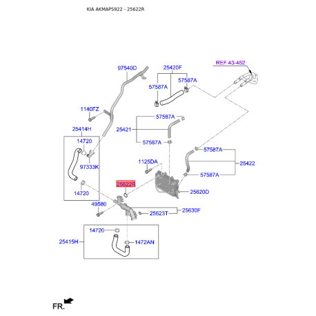 Прокладка водяний насос 25625-2W000 Mobis - 256252W000 - схема з каталогу 25622R, AKMAPS922 256252W000