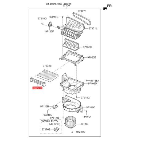 Крышка (корпус или кронштейн) отопителя 97129-1U000 Mobis - 971291U000 - схема с каталога 97620C, AEURPC618 971291U000