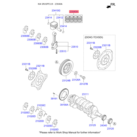 Кільця поршневі 23040-2F960 Mobis - 230402F960 - схема з каталогу 23040A, SRUSPF119 230402F960