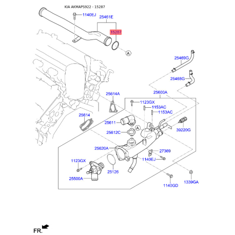 Прокладка, трубопровод охлаждаю 25462-35504 Mobis - 2546235504 - схема с каталога 15287, AKMAPS922 2546235504