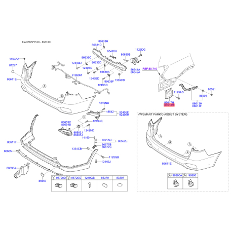Кронштейн, буфер правый нижний 86672-C5500 Mobis - 86672C5500 - схема с каталога 86618H, KRUSPC518 86672C5500