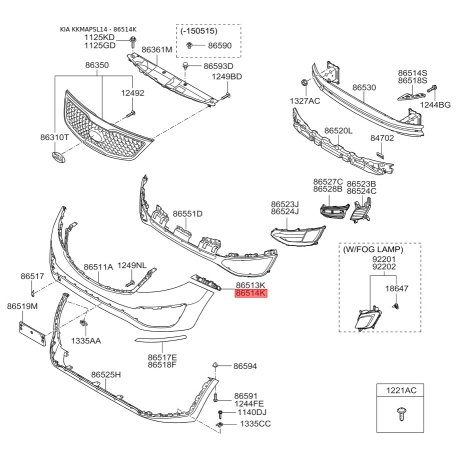 Кронштейн, буфер правый 86514-3W000 Mobis - 865143W000 - схема с каталога 86514K, KKMAPSL14 865143W000