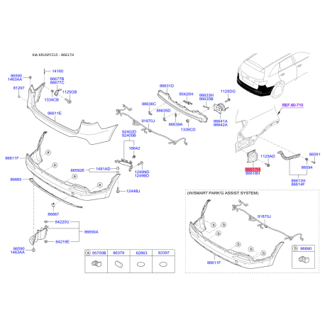 Кронштейн, буфер лівий нижній 86671-C5000 Mobis - 86671C5000 - схема з каталогу 86617H, KRUSPC515 86671C5000
