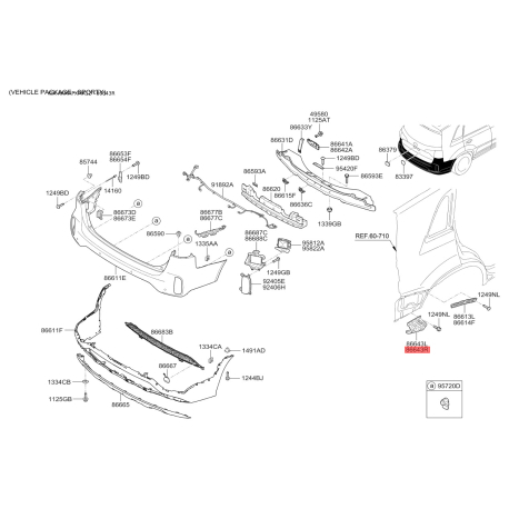 Кронштейн, буфер правий 86672-2P500 Mobis - 866722P500 - схема з каталогу 86643R, AKMAPXMA12 866722P500