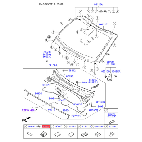 Кронштейн молдинга (ущільнювача) лобового скла 95896-D3000 Mobis - 95896D3000 - схема з каталогу 95896, SRUSPF119 95896D3000