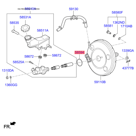 Кольцо уплотнительное между вакуумным усилителем и главным тормозным цилиндром-17000 Mobis -17000 - схема с каталога 5859417000