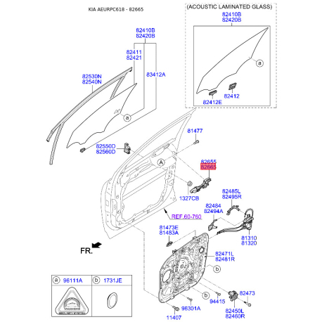 Ручка двери правая 82665-C5700 Mobis - 82665C5700 - схема с каталога 82665, AEURPC618 82665C5700