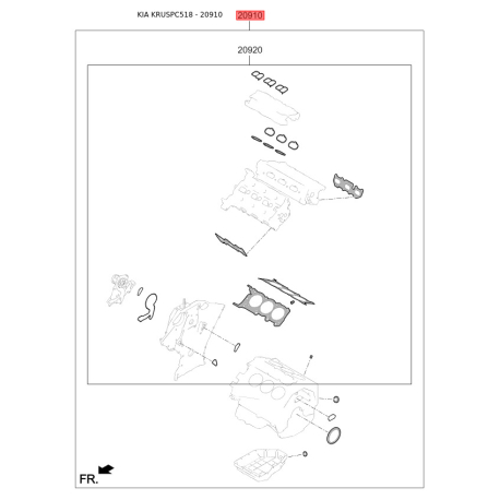 Комплект прокладок двигателя 20910-2FH03 Mobis - 209102FH03 - схема с каталога 20910, KRUSPC518 209102FH03