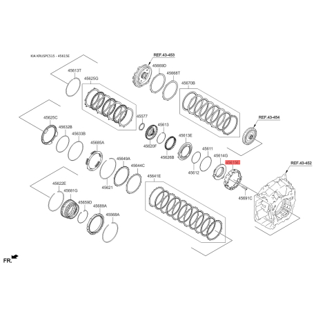 Тримач (кошик) гальма АКПП 45615-3B400 Mobis - 456153B400 - схема з каталогу 45615E, KRUSPC515 456153B400