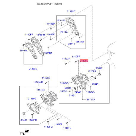 Кришка (фланець) ланцюга 21370-4A410 Mobis - 213704A410 - схема з каталогу 21370D, KEURPPU17 213704A410