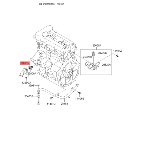 Корпус термостата 25631-23501 Mobis - 2563123501 - схема с каталога 25631B, SEURPED10 2563123501