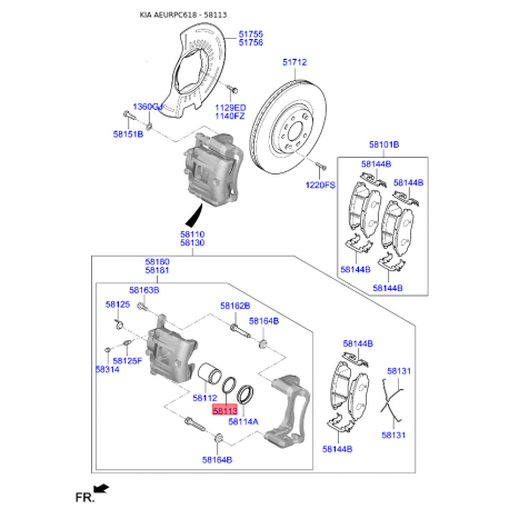 Манжета (кольцо, сальник) поршня суппорта 58113-3M000 Mobis - 581133M000 - схема с каталога 58113, AEURPC618 581133M000