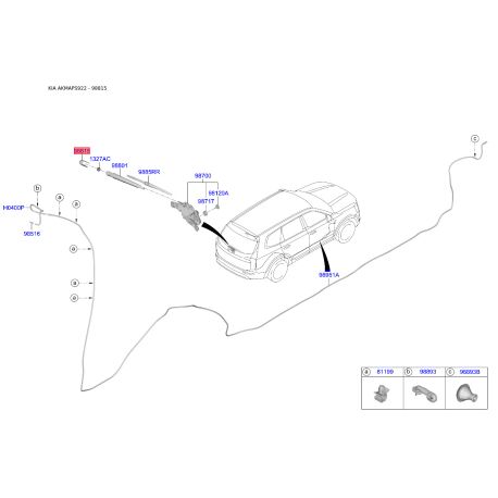 Кріплення заднього важеля склоочисника і трапеції 98812-2W000 Mobis - 988122W000 - схема з каталогу 98815, AKMAPS922 988122W000