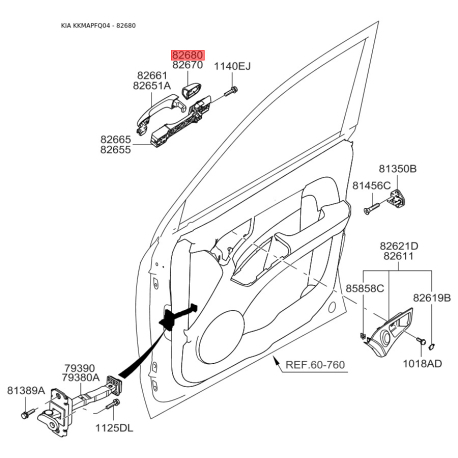 Крышка, ручка двери правая 82662-1F010 Mobis - 826621F010 - схема с каталога 82680, KKMAPFQ04 826621F010
