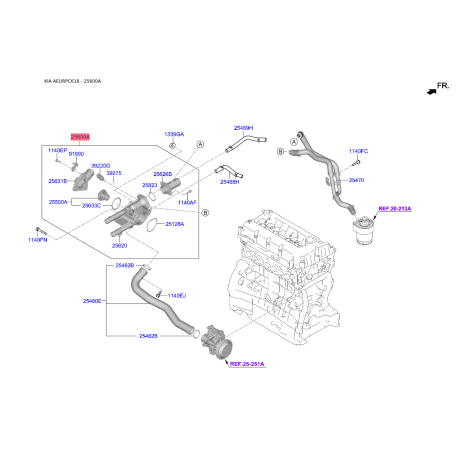 Термостат охлаждающей жидкости 25600-2GGA0 Mobis - 256002GGA0 - схема с каталога 25600A, AEURPC618 256002GGA0