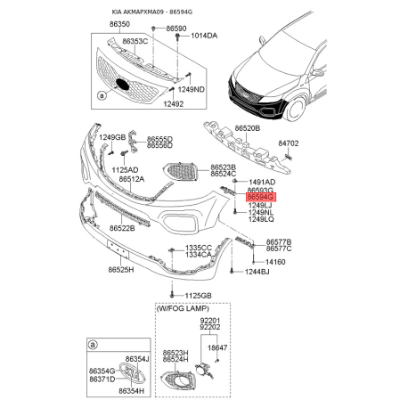 Кронштейн, буфер правий верхній 86594-2P000 Mobis - 865942P000 - схема з каталогу 86594G, AKMAPXMA09 865942P000