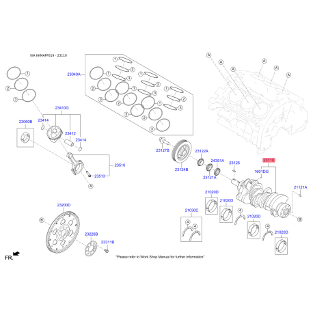 Колінчастий вал 609P6-3LS00 Mobis - 609P63LS00 - схема з каталогу 23110, KKMAPF619 609P63LS00