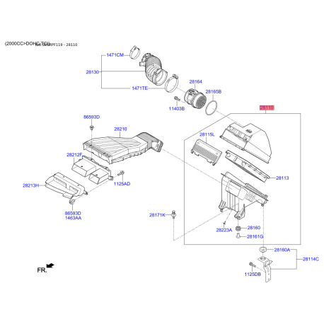 Крышка, корпус воздушного фильтра 28110-D3100 Mobis - 28110D3100 - схема с каталога 28110, SEURPF119 28110D3100