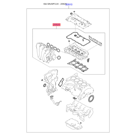 Прокладки на головку цилиндров комплект верхняя 20920-2FH01 Mobis - 209202FH01 - схема с каталога 20920, SRUSPF119 209202FH01