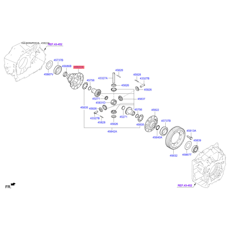 Чашка корпуса дифференциала АКПП 45822-3B200 Mobis - 458223B200 - схема с каталога 45822A, KKMAPD919 458223B200