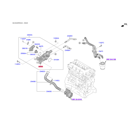 Корпус термостату 25620-2G400 Mobis - 256202G400 - схема з каталогу 25620, KEURPD418 256202G400